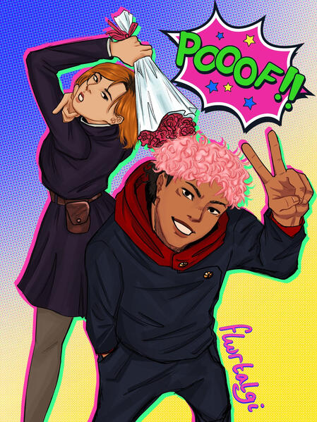 Redraw of Nobara and Yuuji in JJK Official Art